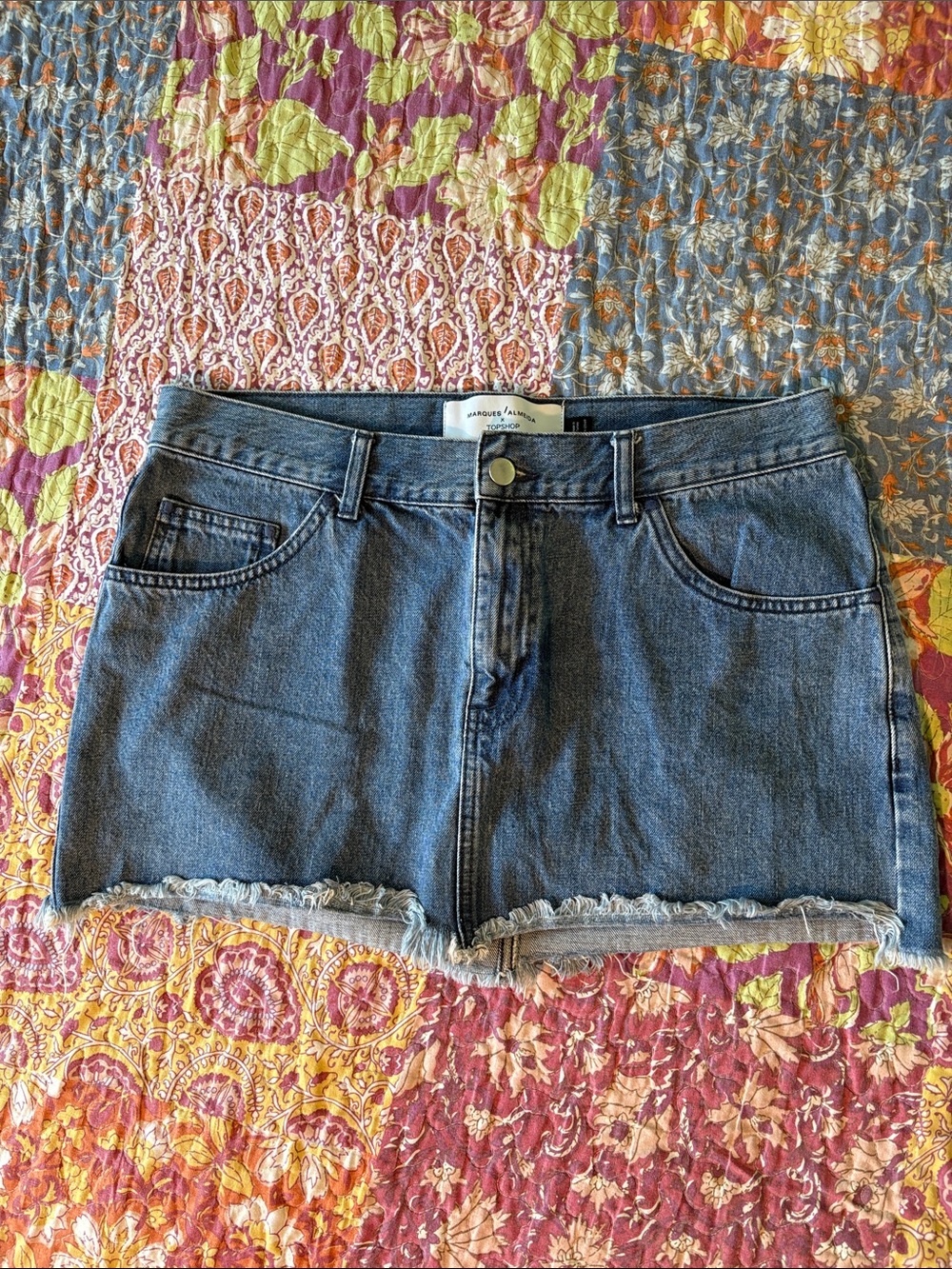 Top Shop Denim Cutoff Mini Skirt - Blue